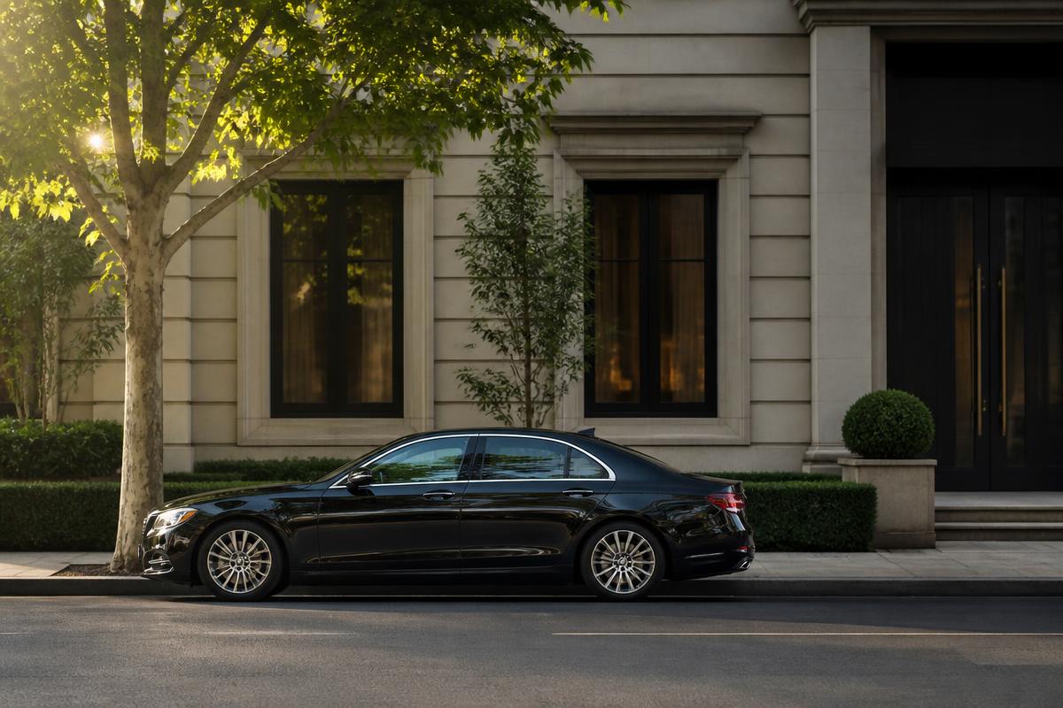 Executive sedan waiting at the curb of a quiet city block